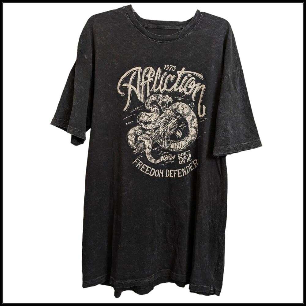 AFFLICTION Freedom Defender Don't Tread on Me Snake T-Shirt USA Flag on Back 3X